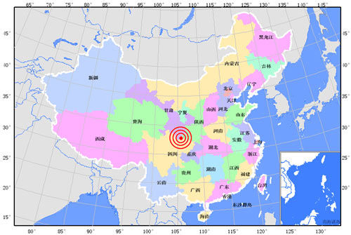 甘肅武都與陜西寧強交界5.5級地震 圖片來源：中國地震信息網