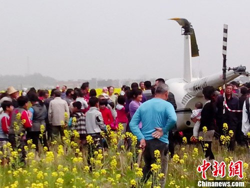 湖南游客自駕直升機觀看油菜花引圍觀(圖)