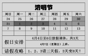 只要4月1日至3日請假，就能享受8天假期